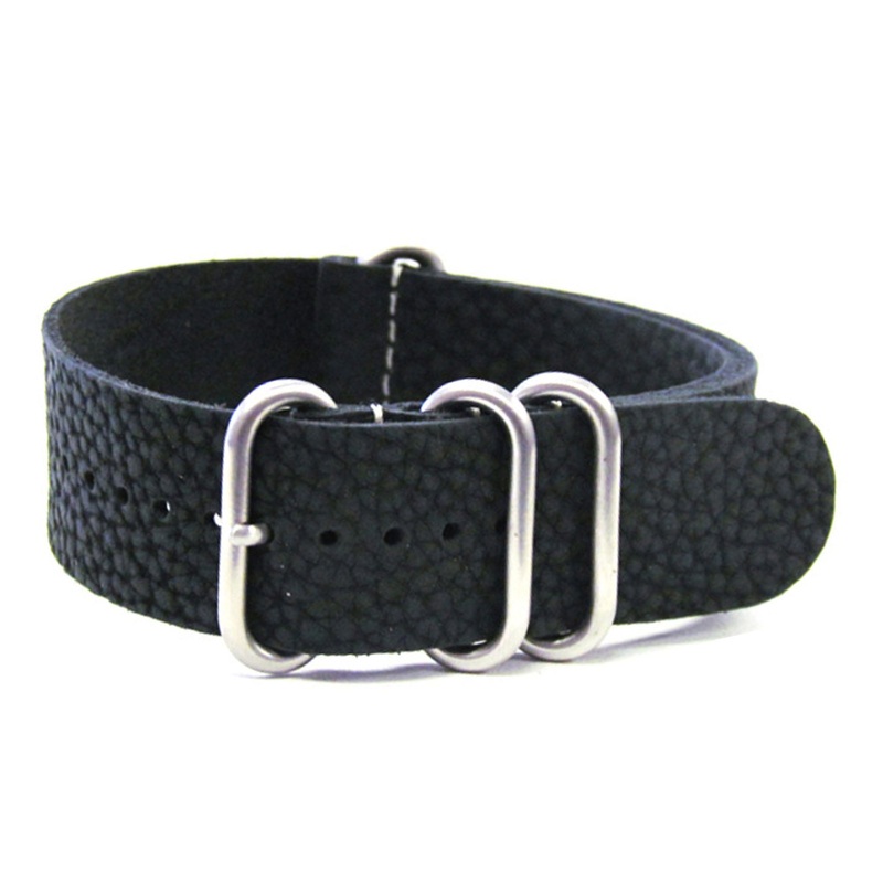 Classic Vintage Leather Watch Band | 4-Ring Brushed | One-Piece | Black Grain