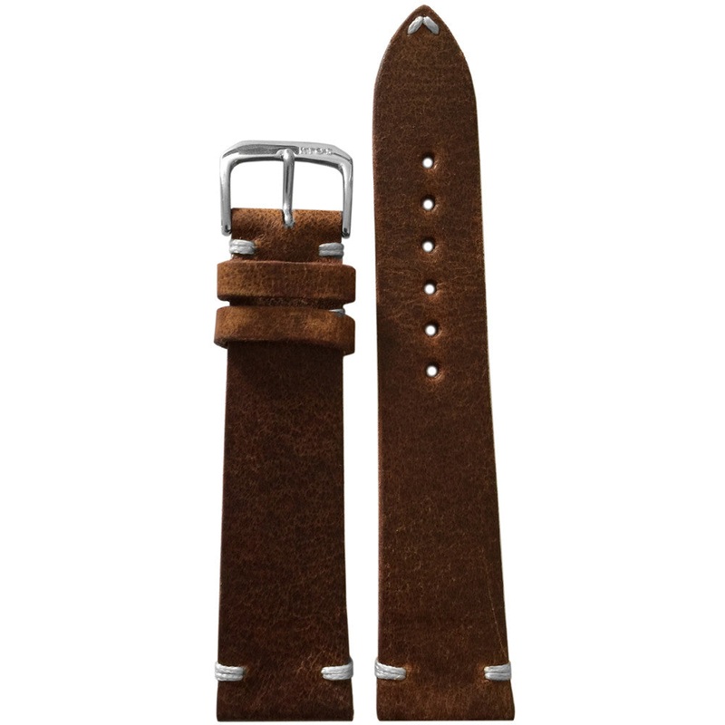 Distressed Vintage Leather Watch Band | Brown | Minimal White Hand Stitch
