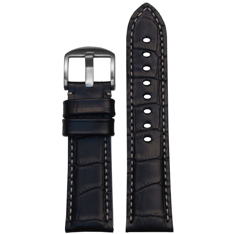 Embossed Italian Leather “Gator” Watch Band | Black | Hadley Roma MS2035