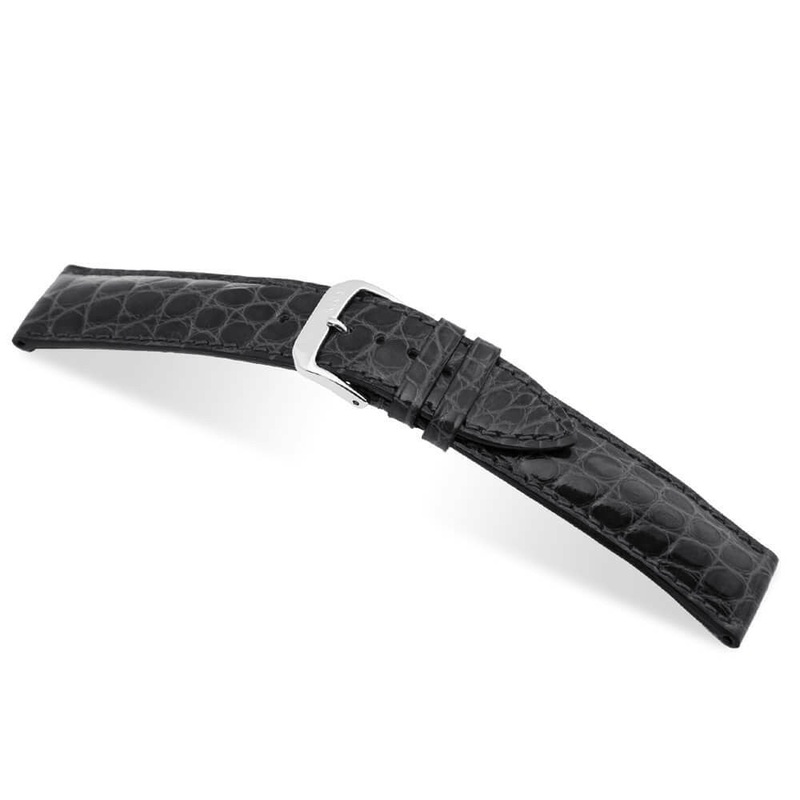 Genuine Alligator Watch Band | Heritage | Glossy Finish | Flank Cut | Black