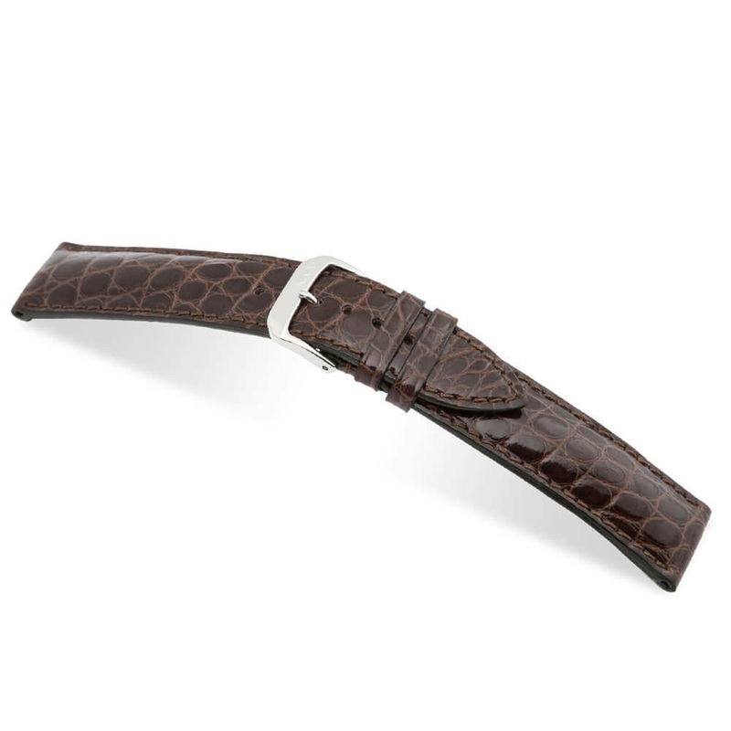 Genuine Alligator Watch Band | Heritage | Glossy Finish | Flank Cut | Mocha