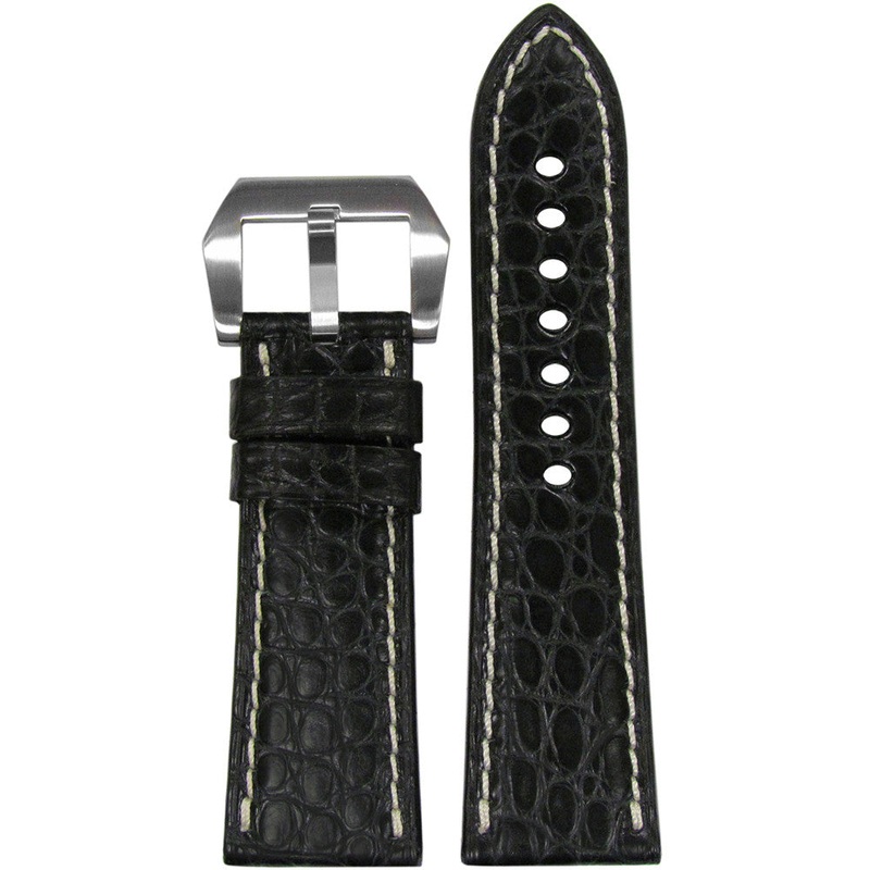 Genuine Alligator Watch Band | Matte | Black | White Stitch | For Panerai Radiomir