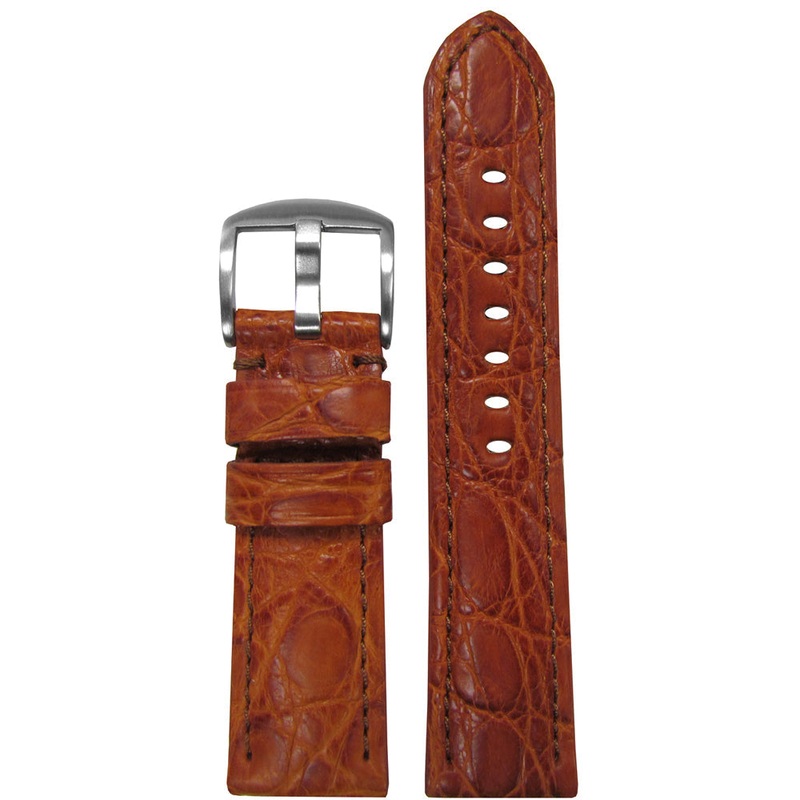Genuine Crocodile Skin Watch Band | Padded | Matte Finish | Honey | Match Stitch