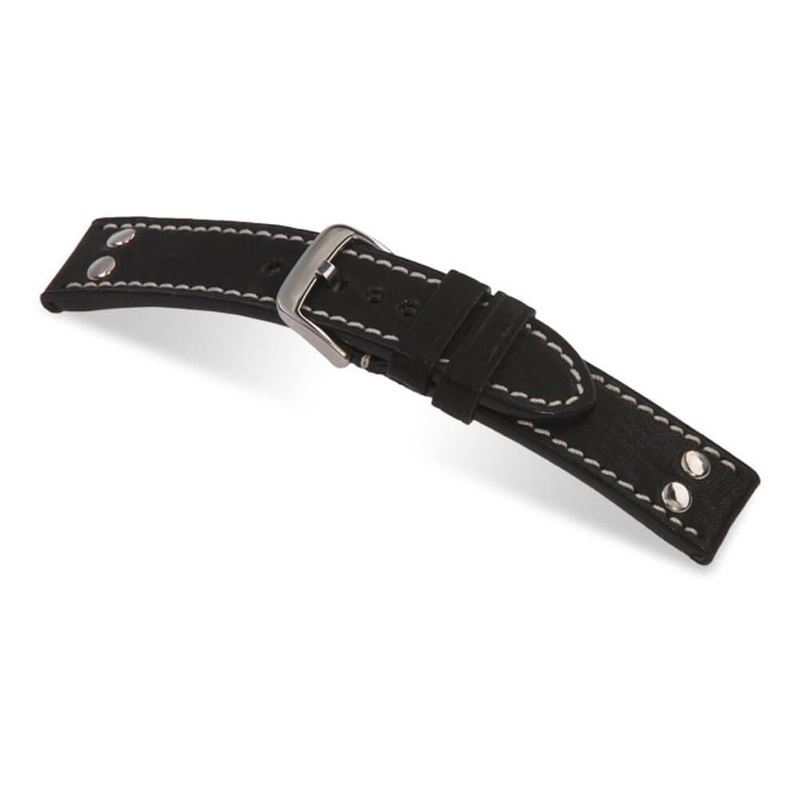Genuine Vintage Leather Watch Band | Chesterfield | Stainless Steel Rivets | Black
