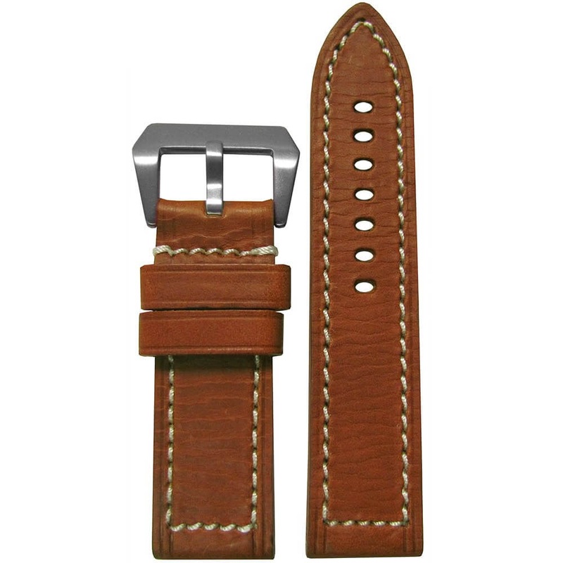 HZ Vintage Leather Watch Band | Flat | Rou | White Stitch