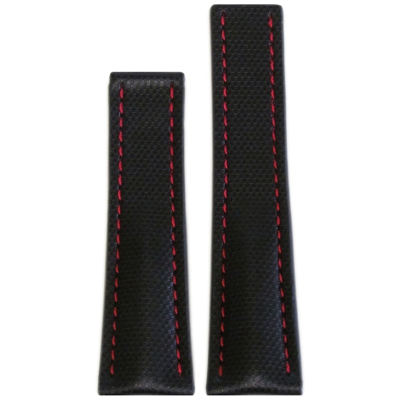 “KVLR” Style Waterproof Synthetic Watch Band | Water Resistant | Black | Red Stitch | For Breitling Deploy