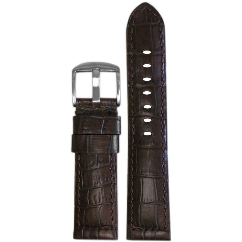 Natural Classic Embossed Leather Gator Watch Band | Padded | Dark Brown | Match Stitch