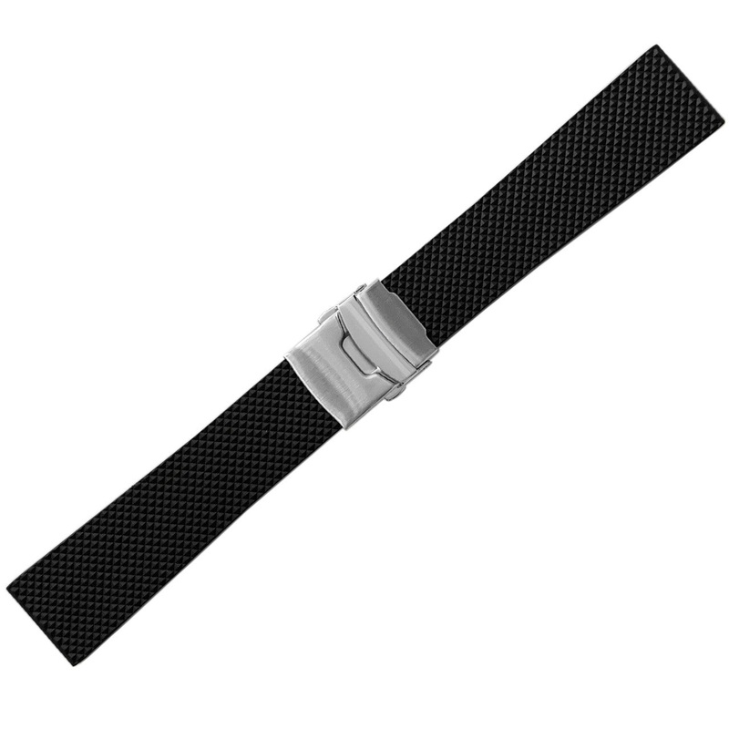 NBR Italian Rubber Watch Band | Black | Textured Diamond | Attached Deploy | Bonetto 300D