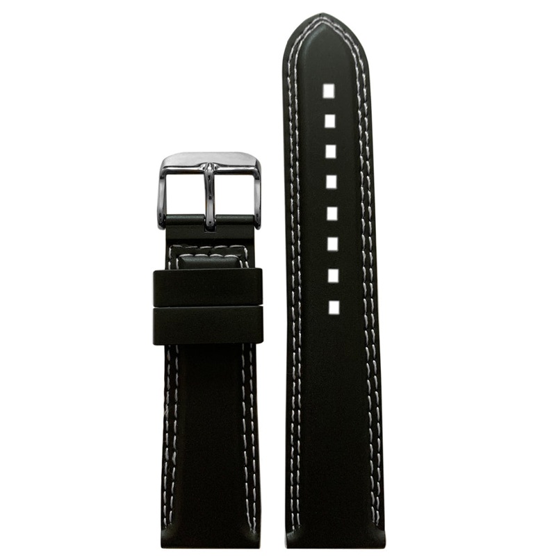 NBR Italian Rubber Watch Band | Bonetto 325 | Black | Double White Stitch Diver