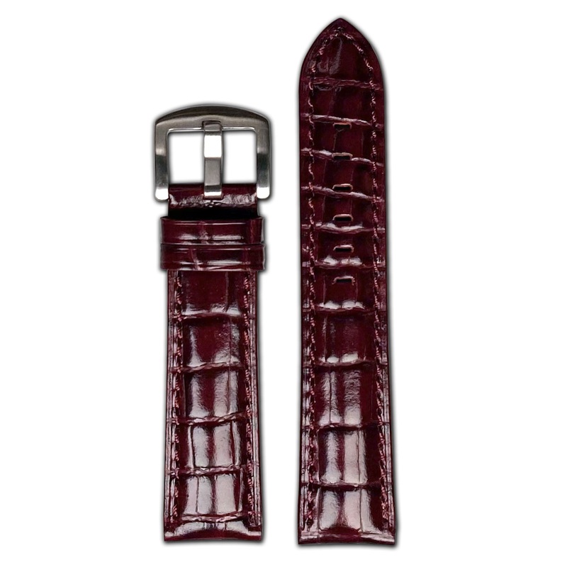 Quick Release | Embossed Gator Print Watch Band | Semi-Gloss | Burgundy | Match Stitch