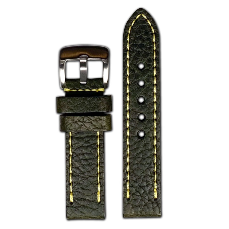 Quick Release | Pebble Grain Leather Watch Band | Avocado | Yellow Stitch