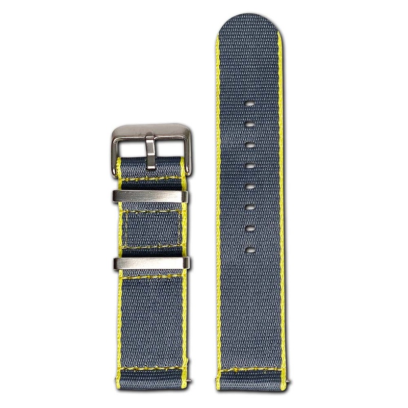 Quick Release Watch Band | Seatbelt | Two-Piece | Grey | Yellow Stitch