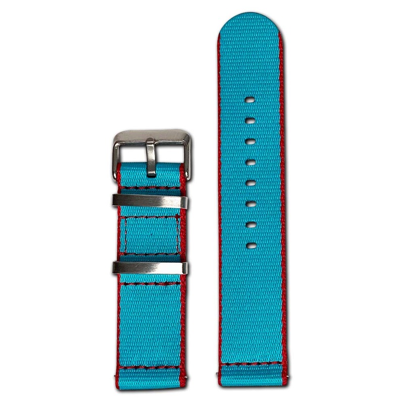 Quick Release Watch Band | Seatbelt | Two-Piece | Teal  | Red Stitch
