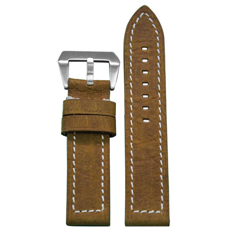 Sione Vintage Leather Watch Band | Flat | Olive | Cream Stitch