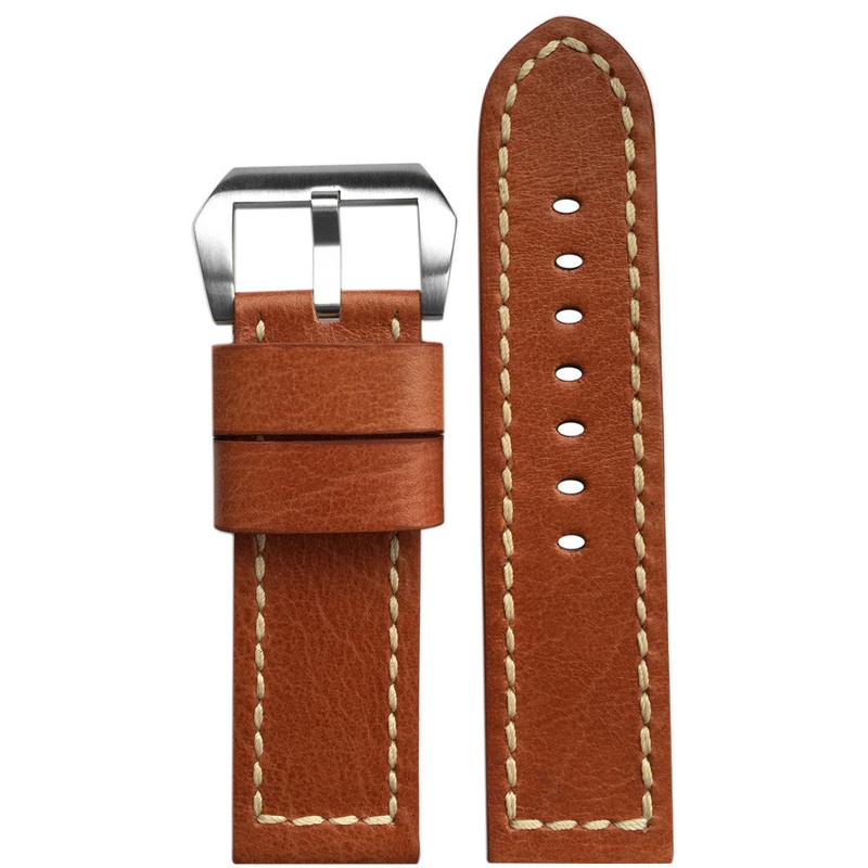 Vintage Leather Watch Band | Camel | White Stitch | For Panerai