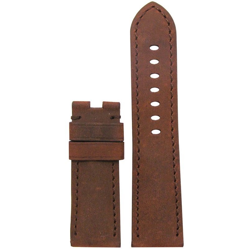 Vintage Leather Watch Band | Natural Brown | Colored Stitch | For Panerai Deploy