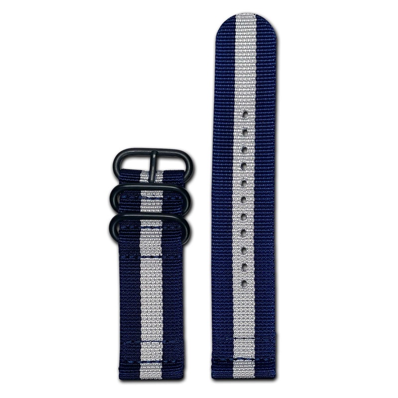 Ballistic Nylon Watch Band | Two-Piece | Navy-White | PVD (Black) Hardware