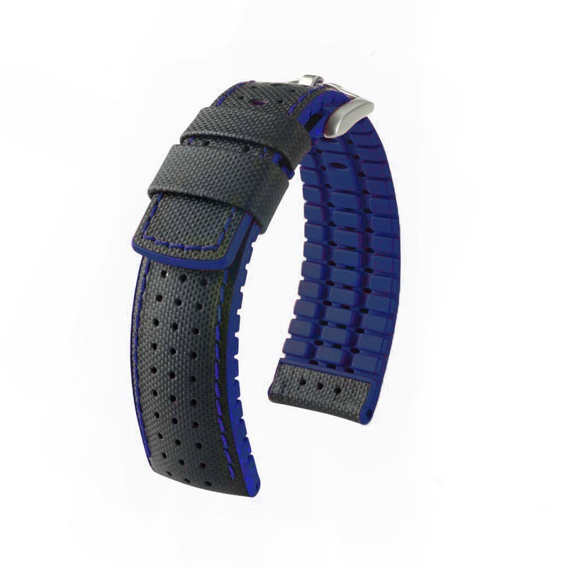 Black Italian Calfskin Watch Band | Robby | Blue Backing, Siding & Stitching | Hirsch Performance Series