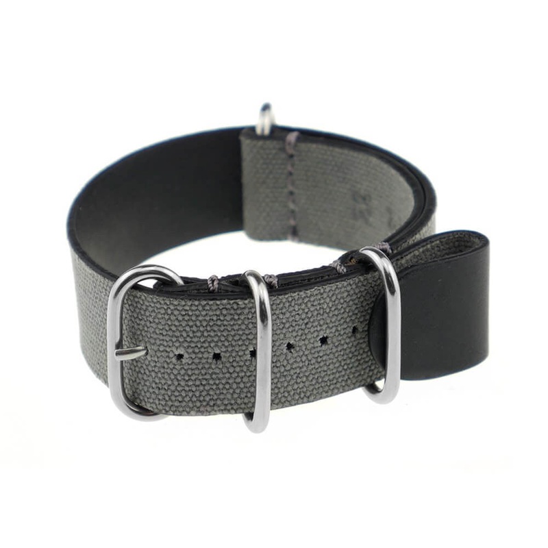 Canvas Watch Band | Sofia | One-Piece | 4 Polished Rings | Stone Grey