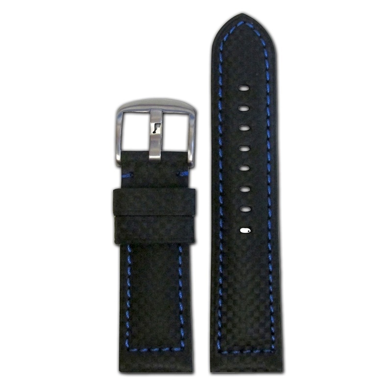 Carbon Fiber Style Watch Band | Sport | Black | Blue Stitch