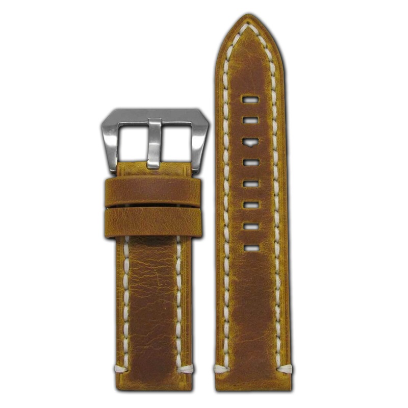 Distressed Vintage Saddle Watch Band | Flat | White Stitch