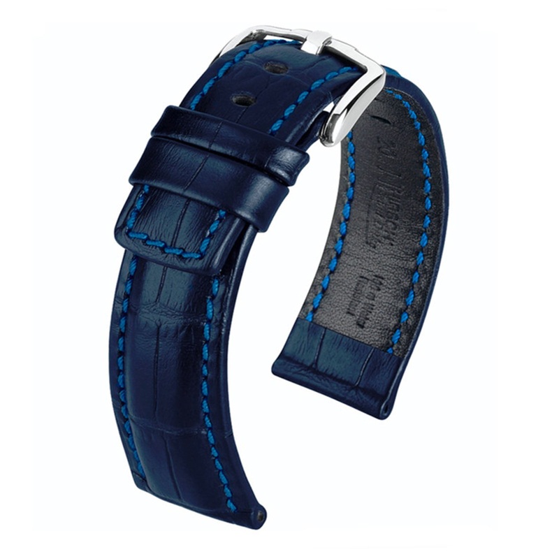 Embossed Italian Calfskin Watch Band | Grand Duke | Blue | Blue Stitch