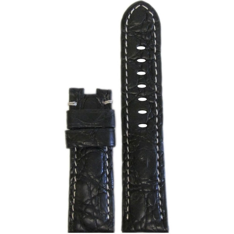 Genuine Crocodile Watch Band | Black | White Stitch | For Panerai Deploy