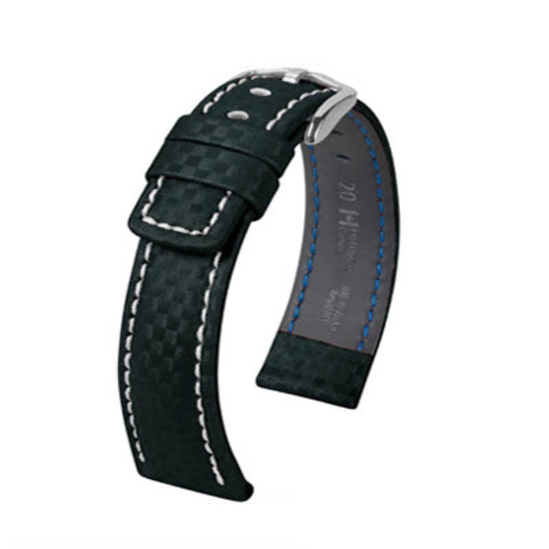 Hirsch Carbon Watch Strap | Water Resistant | Black | White Stitch