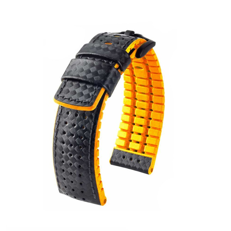 Hirsch Performance Series Watch Strap | Ayrton | Black | Orange Backing and Siding
