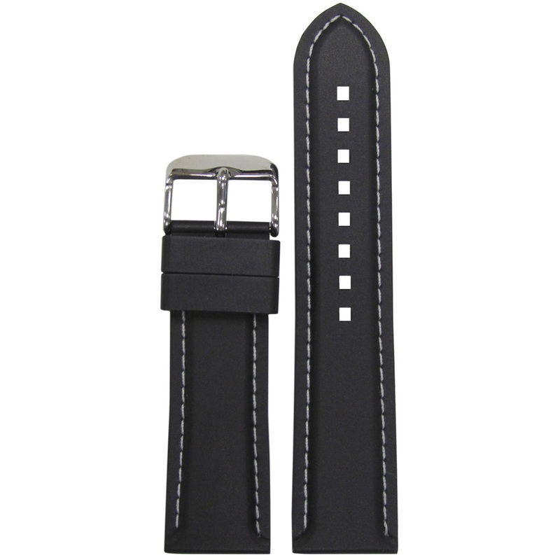 NBR Italian Rubber Watch Band | Bonetto 325 | Black | White Stitch Diver