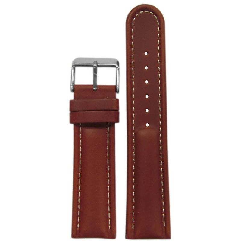 Padded Saddle Leather Watch Band | Medium Brown | White Stitch