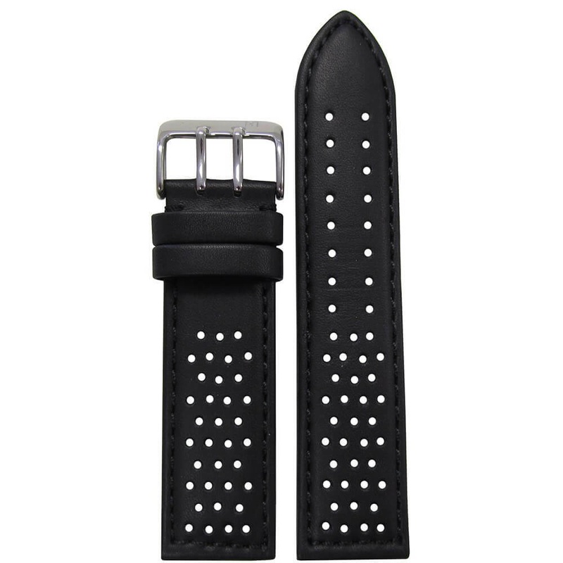 Perforated Leather Watch Band | Sport | Black | Black Stitch and Backing
