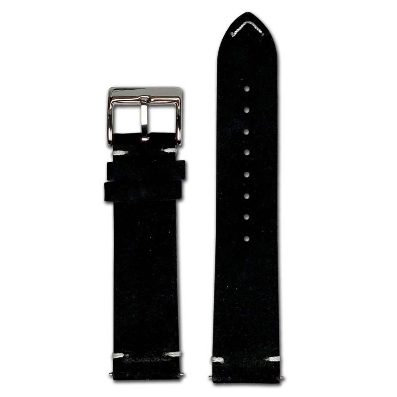 Quick Release Watch Band | Suede Leather | Minimal Stitch | Black