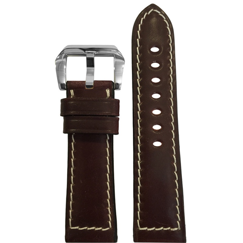 Shell Cordovan Leather Watch Band | Padded | Dark Burgundy | White Stitch