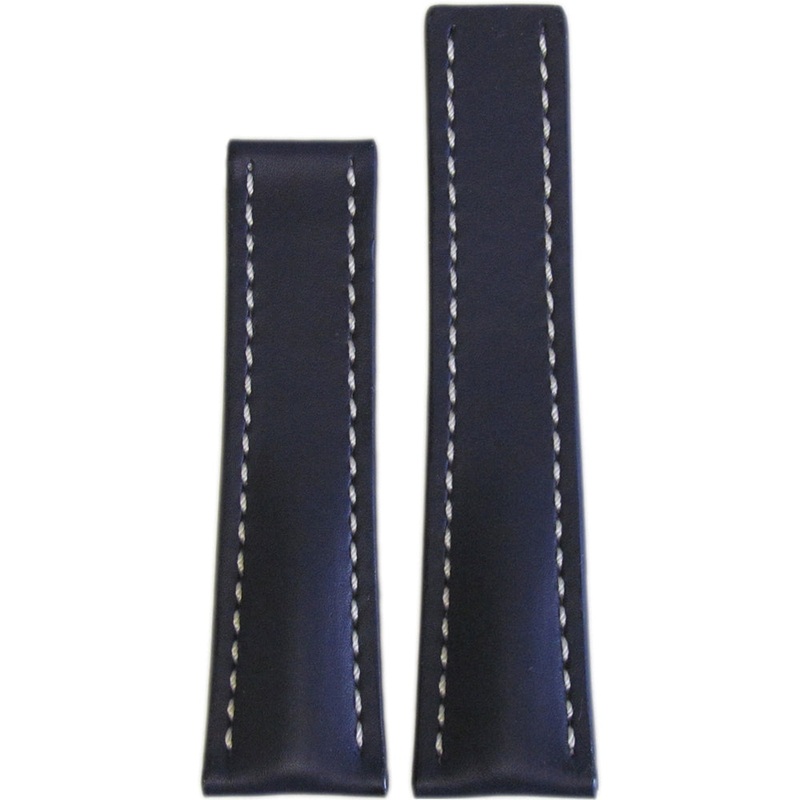 Soft Calf Leather Watch Band | Navy | White Stitch | For Breitling Deploy