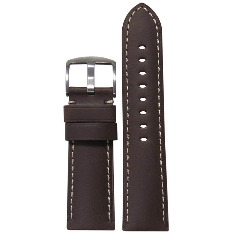 Soft Calf Leather Watch Band | Padded | Dark Brown | White Stitch