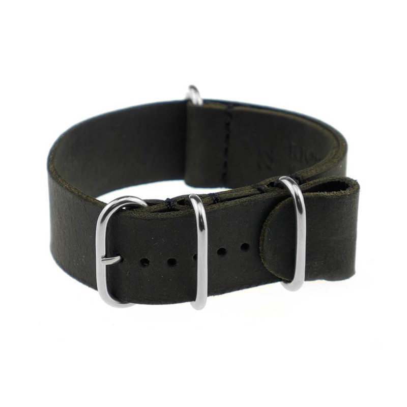 Vintage Leather Watch Band | Amsterdam | One-Piece | 4 Polished Rings | Black