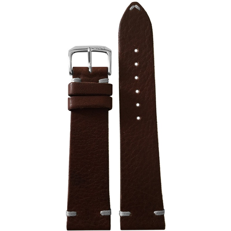 Vintage Leather Watch Band | Dark Brown | White Minimal Hand Stitch
