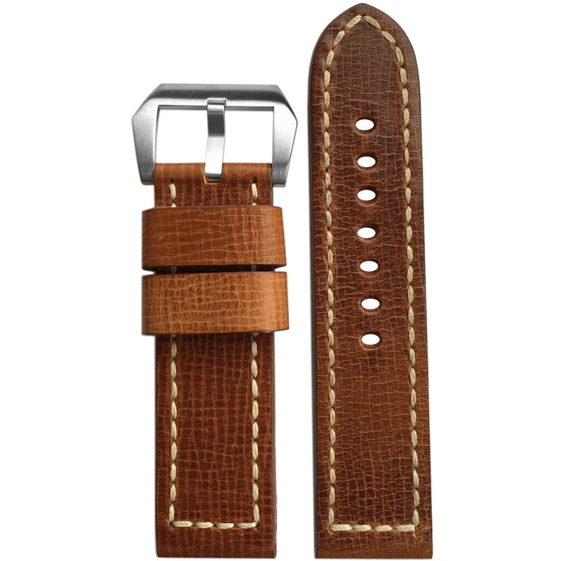 Vintage Leather Watch Band | Honey Brown Grain | White Box Stitch