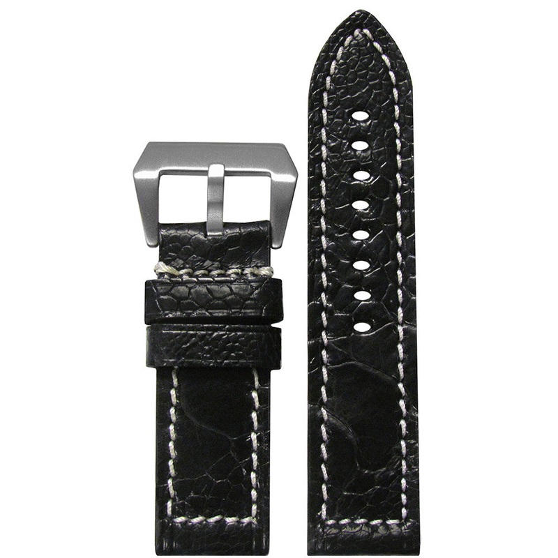 Vintage Ostrich Leg Watch Band | Flat | Black | White Stitch