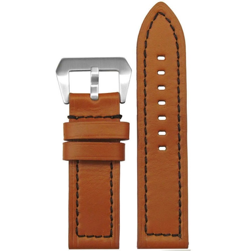 Vintage Wax Leather Watch Band | Flat | Caramel | Black Stitch