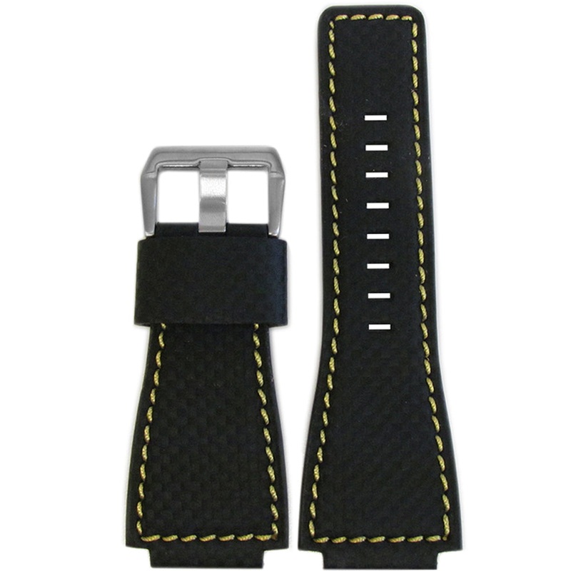 Black Carbon Fiber Style Watch Band | Yellow Stitching | For Bell & Ross