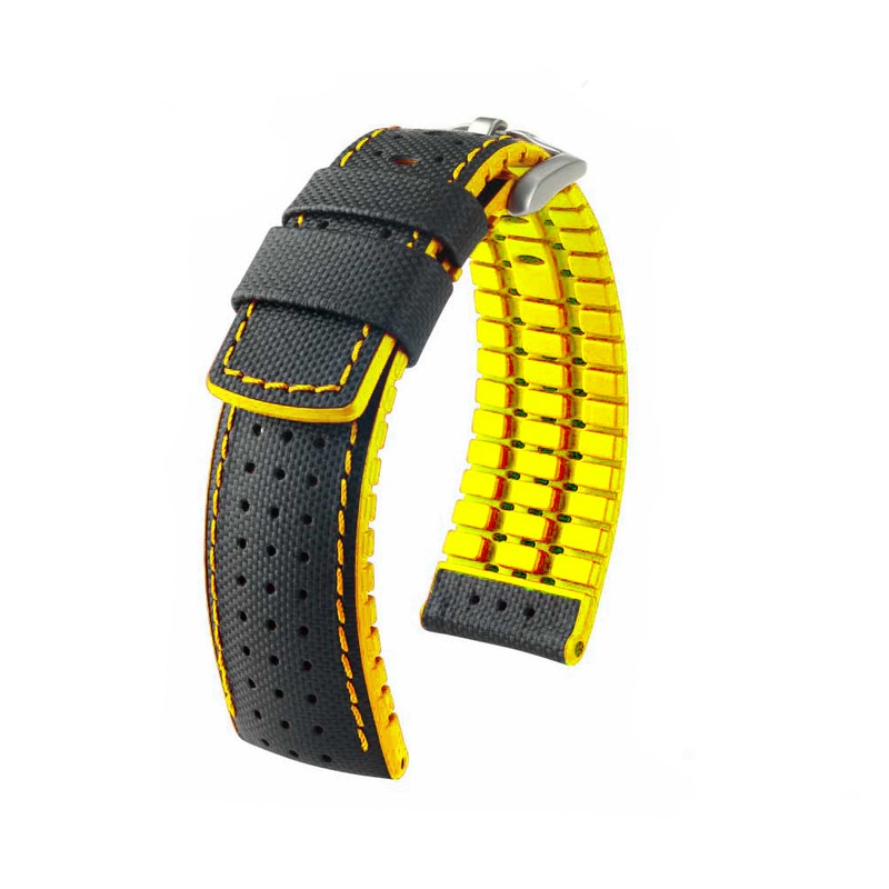 Black Italian Calfskin Watch Band | Robby | Yellow Backing, Siding & Stitching | Hirsch Performance Series
