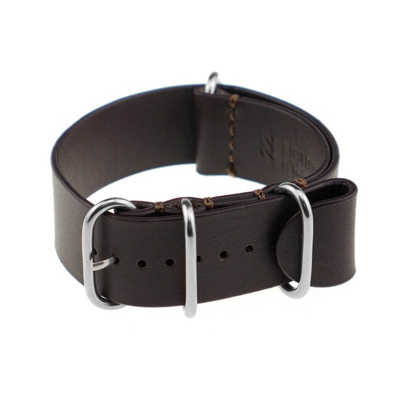 Calfskin Watch Band | Athens | One-Piece | 4 Polished Rings | Mocha