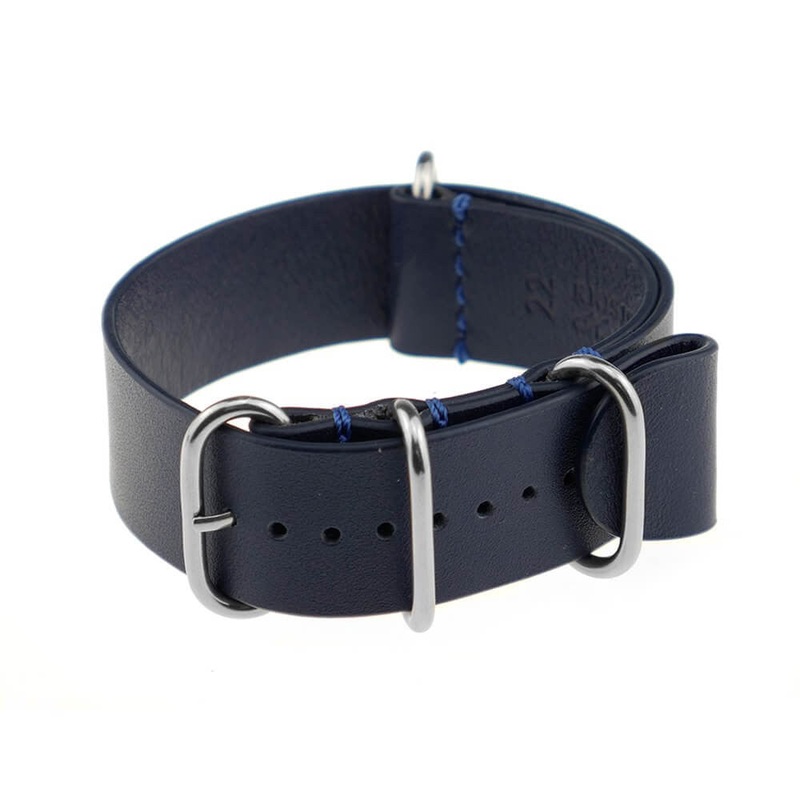 Calfskin Watch Band | Athens | One-Piece | 4 Polished Rings | Ocean Blue