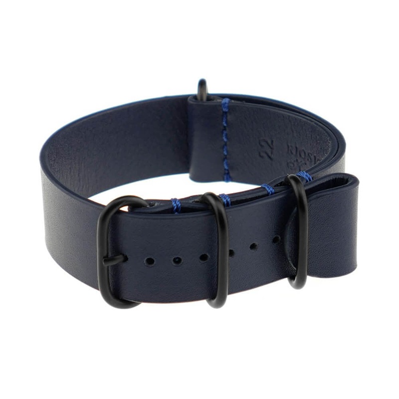 Calfskin Watch Band | Madrid | One-Piece | 4 PVD Rings | Ocean Blue