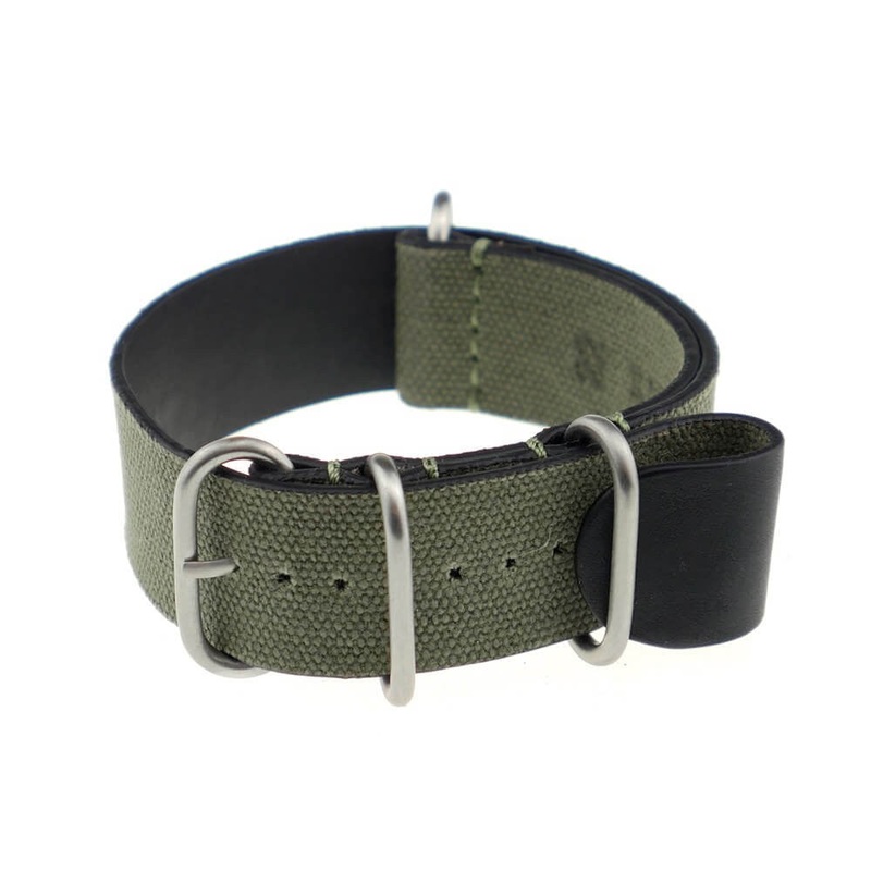 Canvas Watch Band | Warsaw | One-Piece | 4 Brushed Rings | Olive Drab