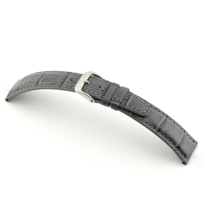 Embossed Alligator Grain on Cow Leather Watch Band | Dallas | Stone Grey
