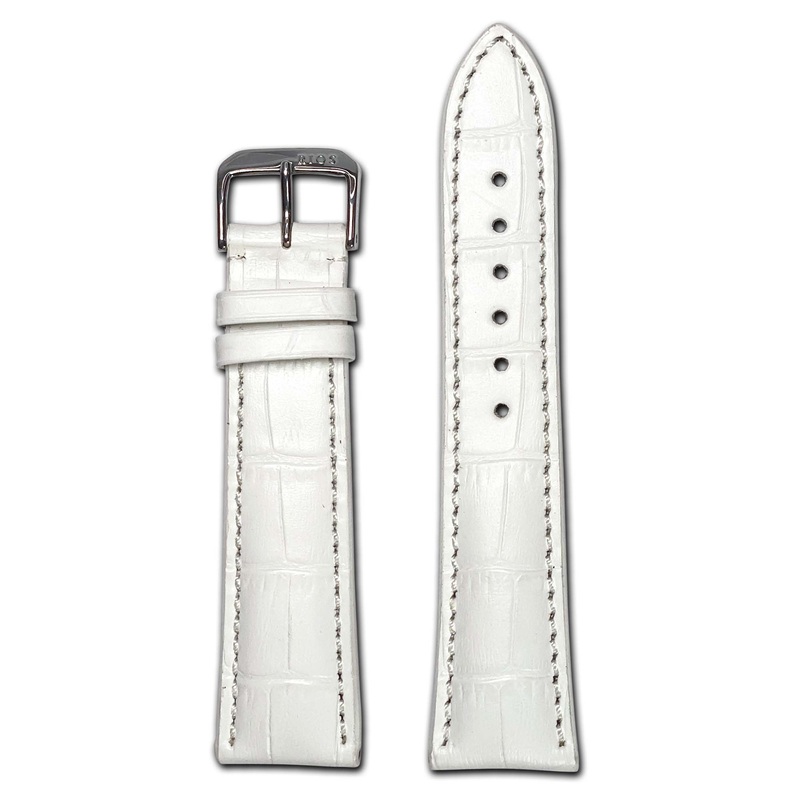 Embossed Leather Alligator Print Watch Band | Louisiana | White