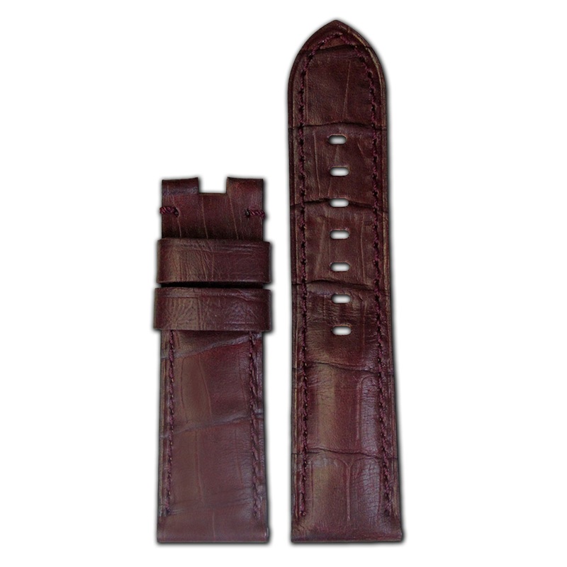 Embossed Leather Gator Watch Band | Burgundy | Match Stitch | for Panerai Deploy